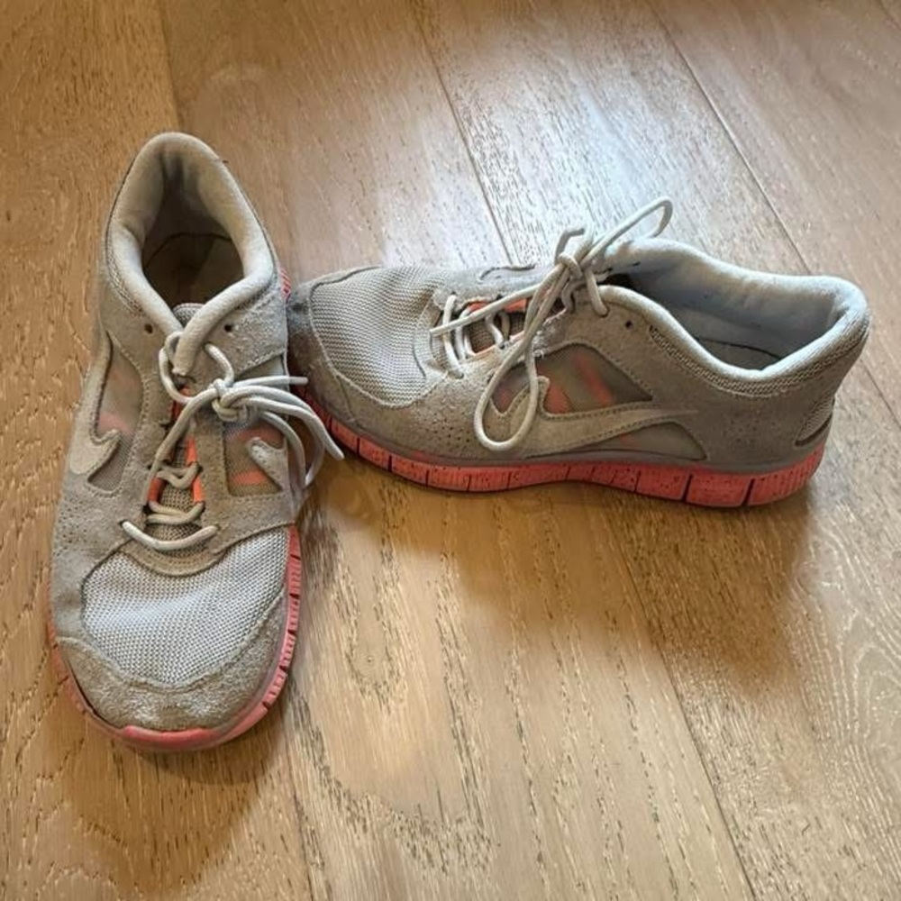 Nike Gray and Pink Athletic Shoes with Suede Finish